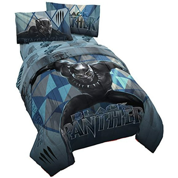 Jay Franco Marvel Black Panther Blue Tribe Super Soft Kids 4 Piece Twin Size Bed Set - Fade Resistant Polyester Microfiber Fill (Official Marvel Product)