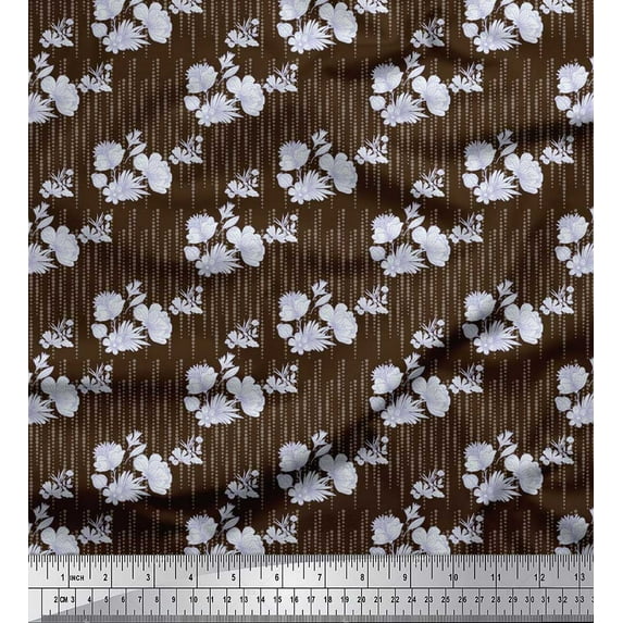 Soimoi Brown Poly Georgette Fabric Artistic Flower & Dots Print Fabric by Yard 42 Inch Wide