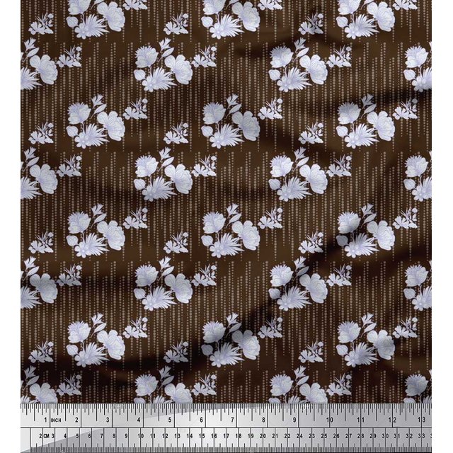 Soimoi Brown Poly Georgette Fabric Artistic Flower & Dots Print Fabric by Yard 42 Inch Wide