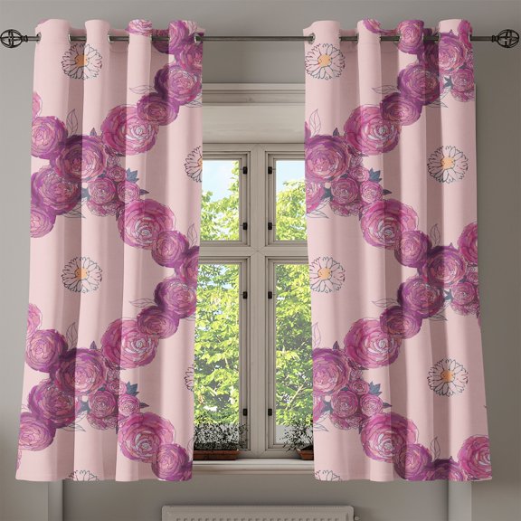 Ambesonne Grommet Curtain, , 50"x60", Rose Pale Fuchsia