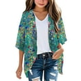 thumbnail image 2 of MKOSPLRT Lightweight Spring Cardigan for Girls 3-14 Years Open Front 3/4 Sleeve Chiffon Cardigans Casual Boho Floral Print Cardigans, 2 of 5
