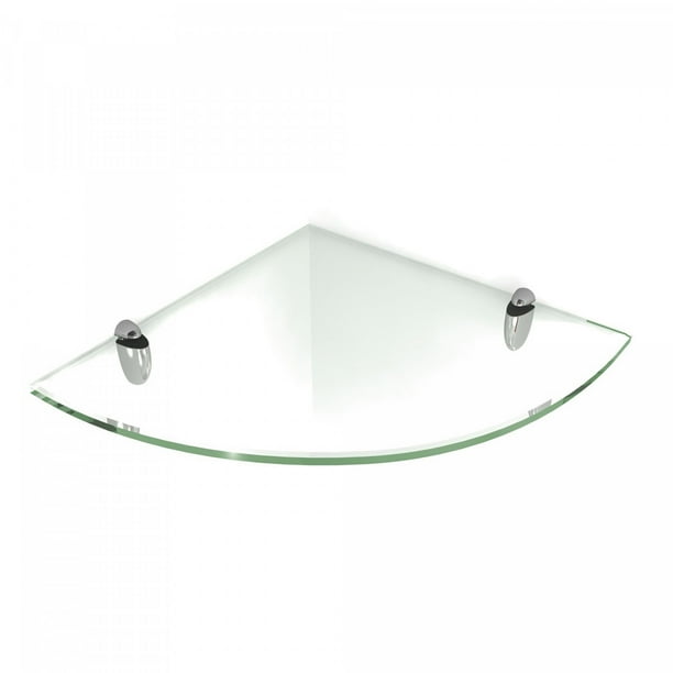 16x16 Inch Floating Glass Shelves Corner With Chrome Brackets Clear Walmart Com Walmart Com