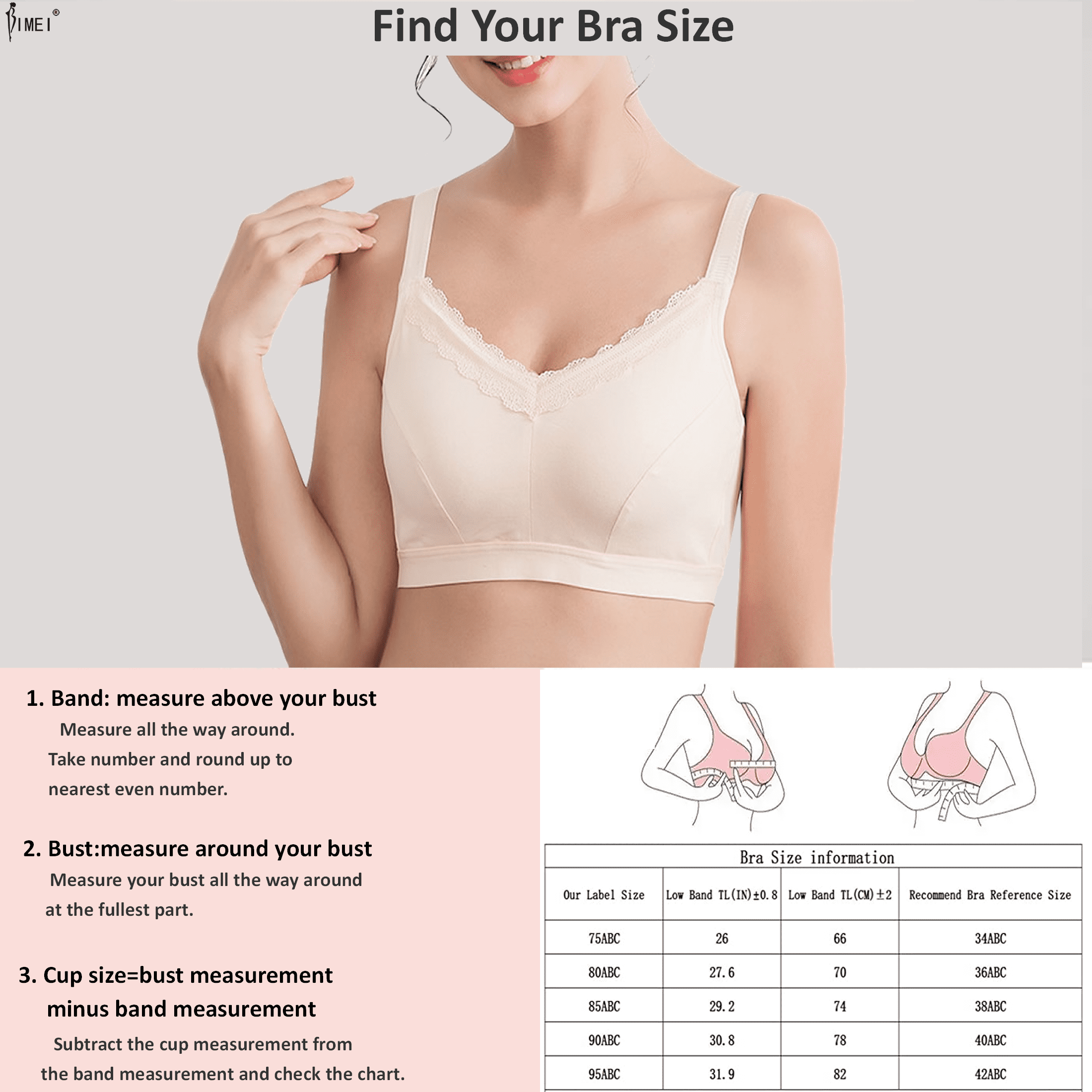 BIMEI Mastectomy Bra with Pockets for Breast Prosthesis Women's Full  Coverage Wirefree Everyday Bra plus size 8102,Pink,34C