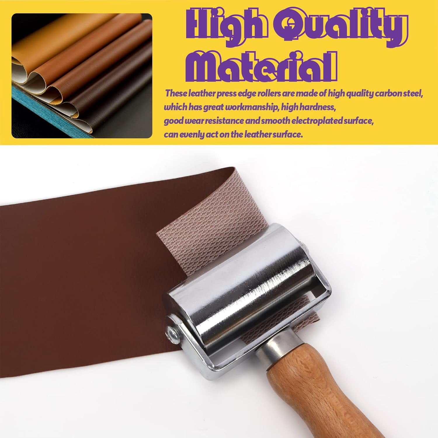 ABCISI 1Pcs 60mm Heavy Duty Leather Press Seam Roller Assortment Kit, Leather Press Laminating Roller Edge Roller Leather Edge Creaser and Smoother Platen Tool for Leather