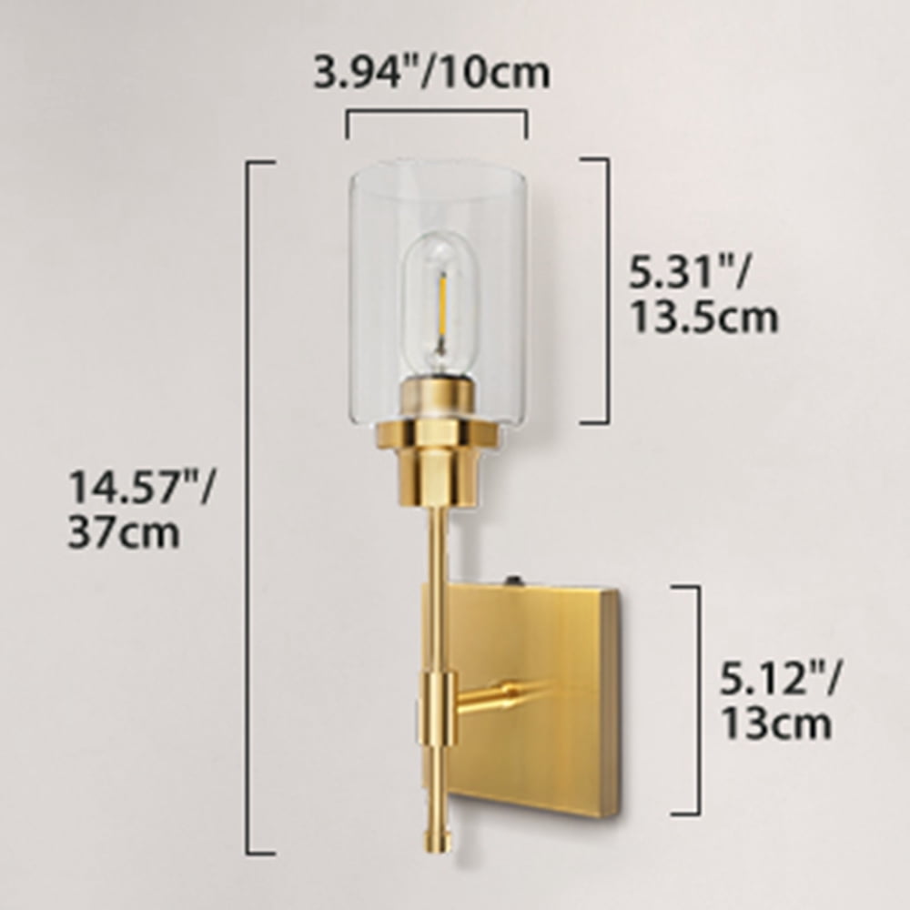 HYMELA Battery Operated Wall Sconce 1 Light Fixtures Matte Gold with Clear Glass Shade Wall Lamp for Bathroom Hallway Kitchen Mirror,Bulb Included