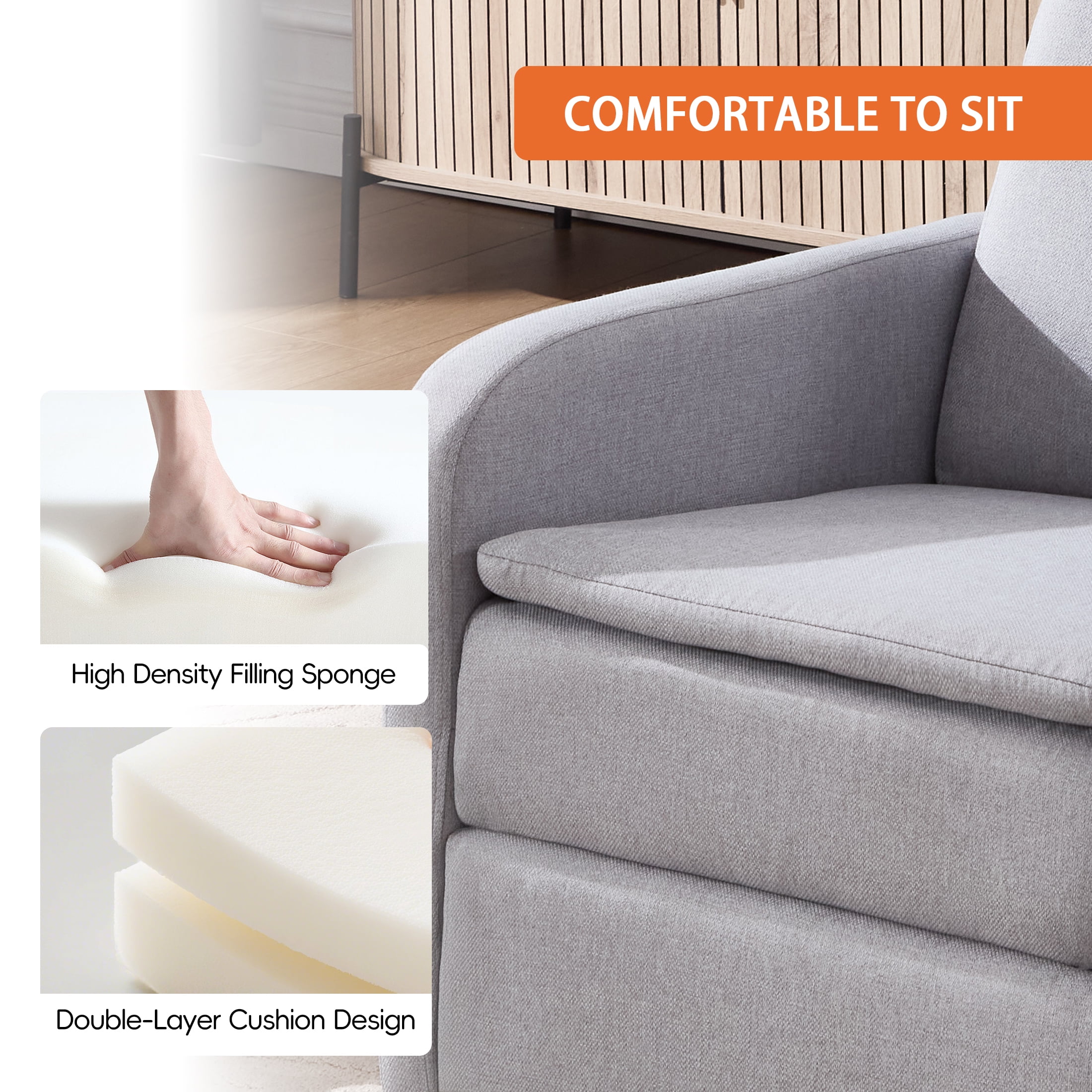Sfxingyou Swivel Rocking Recliner Chair for Adults, Fabric Solid Print Reclining Sofa for Living Room with Adjustable Headrest