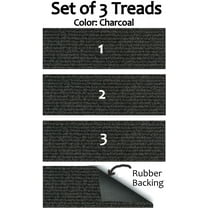 Set of 3 Rubber Backed Non-Slip 1/4" Thick Heavy Duty Indoor/Outdoor Carpet Stair Treads. Many Sizes Available (Color: Black)