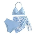 thumbnail image 3 of MUXiin Girls' 3 Piece Set Floral Print Bikini Swimsuit with Drawstring Beach Skirt Cute Ruched Bathing Suit for 11-12 Years, 3 of 8