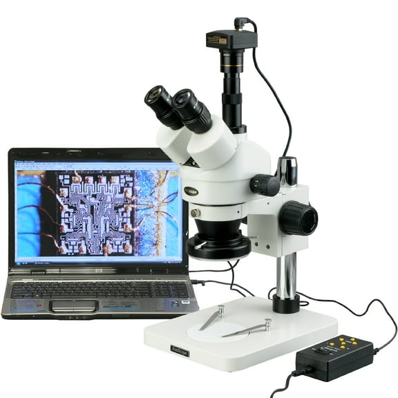 AmScope 3.5X-90X Zoom Stereo Microscope w 4-Zone 144-LED Light  1.3MP Digital USB Camera New