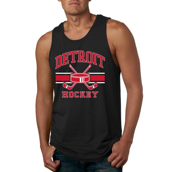 Wild Bobby City of Detroit Hockey Fantasy Fan Sports Men's Tank Top, Black, Small