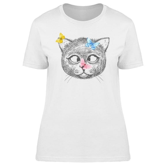 Cat Looking At A Butterfly Tee Women's -Image by Shutterstock