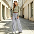thumbnail image 6 of Women's Soft Extra Wide Leg Pants with Pockets Drawstring High Waist Pull-On Casual Sweatpants Baggy Comfy Athletic Joggers Light Gray L, 6 of 7