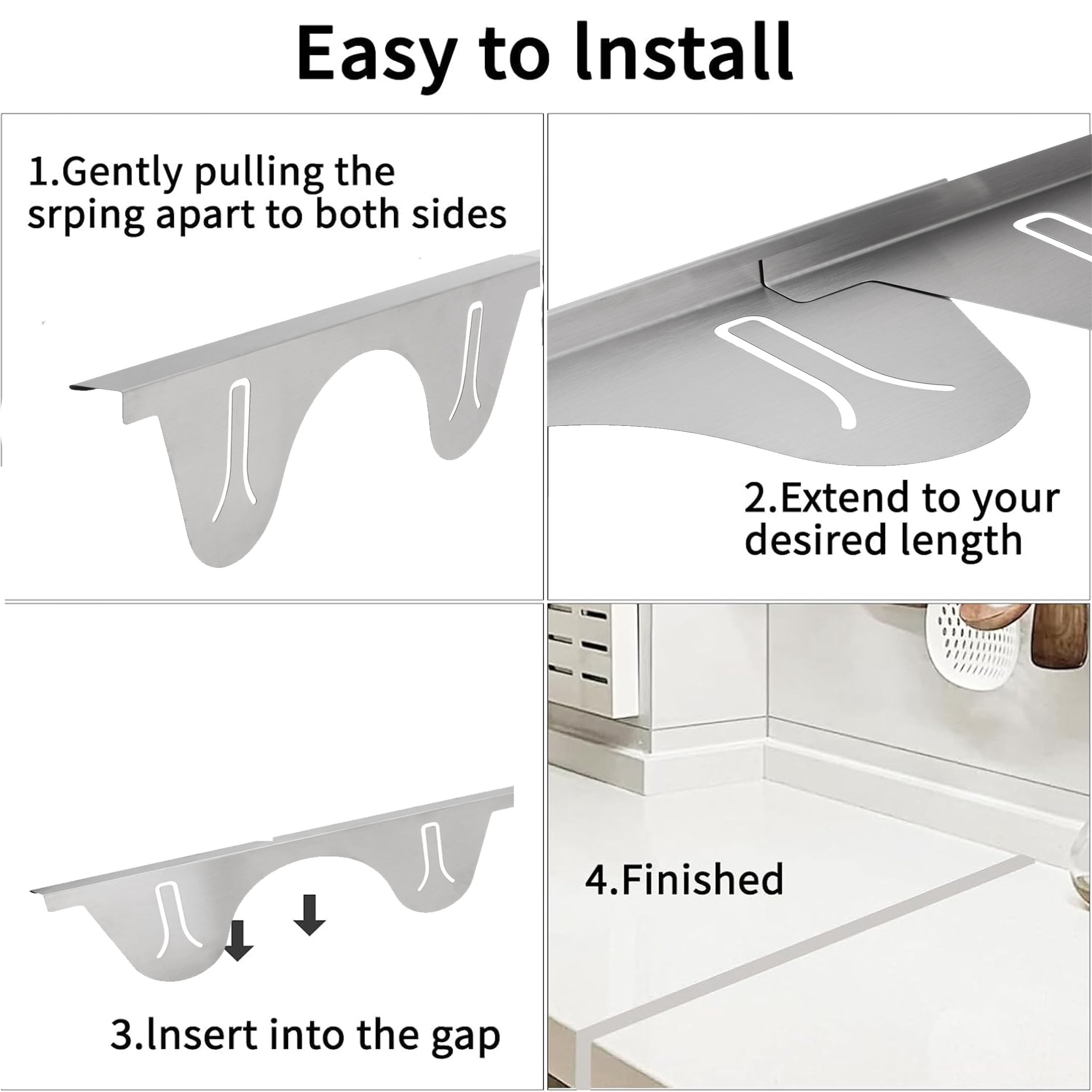 2 Pcs Stove Gap Covers,Stove Gap Guard Stainless Steel Adjustable Length 13.8” to 27.5” for Kitchen, Range Trim Kit,Silver