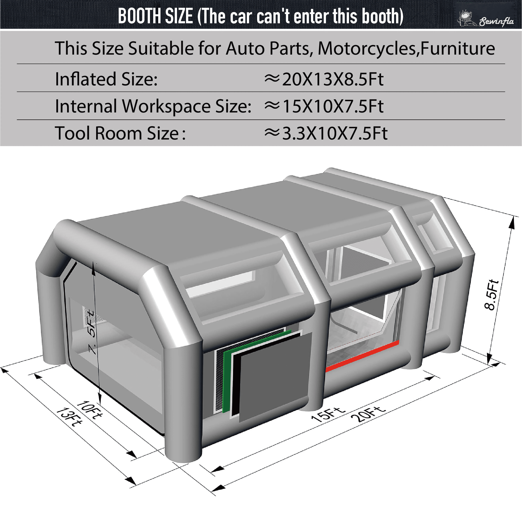 Sewinfla Inflatable Paint Booth 20x13x8.5Ft with Blowers Professional Inflatable Spray Booth Portable Car Painting Booth