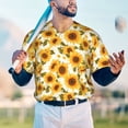 thumbnail image 5 of Zufioo Modern Elegant Sunflower Print Men's Baseball Short Sleeve, Moisture Wicking Button-Down Hip Hop Tee-Medium, 5 of 7