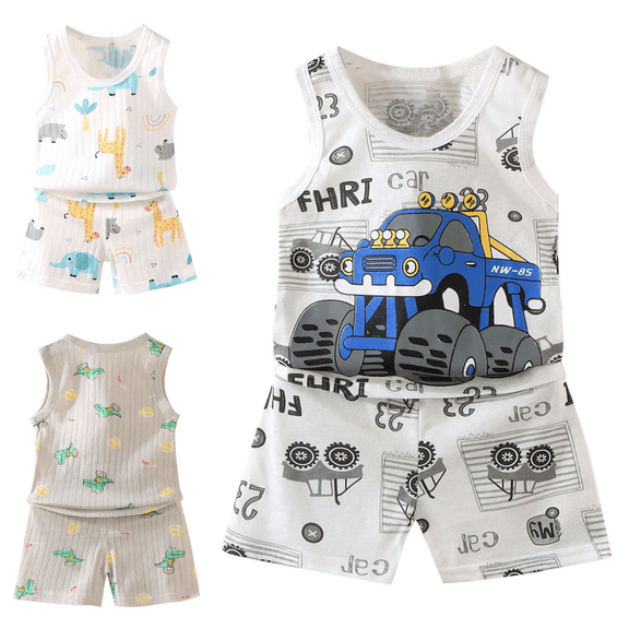 Lovzfmll 2-Piece Print Tank Lounge Set, Sleeveless Round Neck Top & Shorts for Boys & Girls, Summer Outfits for Toddler 1-2 Years