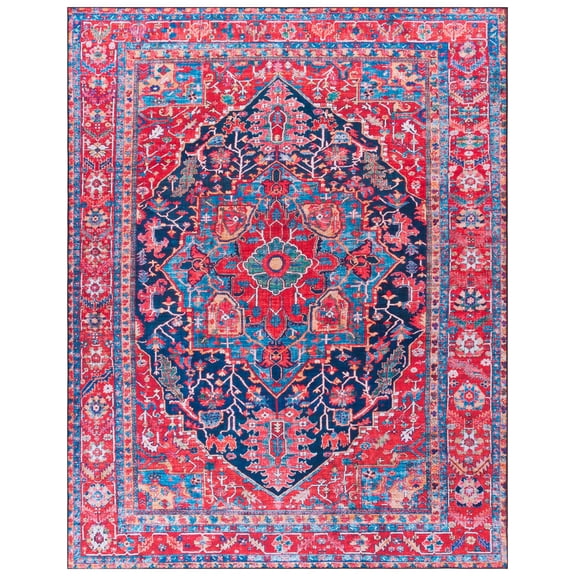 SAFAVIEH Tucson Lennart Oriental Machine Washable Area Rug, Navy/Red, 10' x 14'