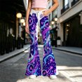 thumbnail image 2 of YAYUBA Girl's Flare Pants High Waist Bell Bottom Pants Bootcut Casual Pants Kids Print Stretch Hippie Pants 5-6 Years Purple, 2 of 5