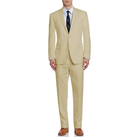 DTI BB Signature Italian Men's Suit Linen Two Button Jacket 2 Piece Modern Fit Banana Cream