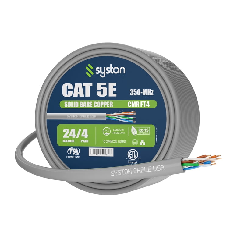 1000ft 4 Pair CAT5E 350Mhz Stranded UTP FT4/CMR Bulk Cable 1000ft 4 Pair CAT5E 350Mhz Stranded UTP FT4/CMR Bulk Cable