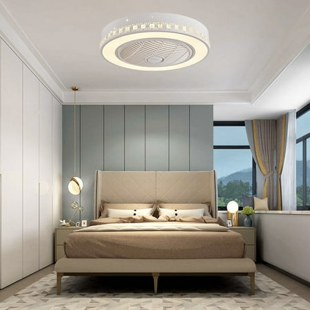

23 Ceiling Fan Light Semi Flush Mount LED Dimmable Chandelier +Remote 48W
