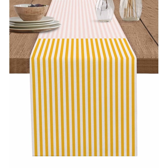 ERUNPONLY Colorful Stripe Table Runner - 120 Inch Long Modern Pink Red Yellow Vertical Striped Cotton Linen Blended Dress Scarves Farmhouse Table Runner for Kitchen Dining, Coffee Table, 13"x120"