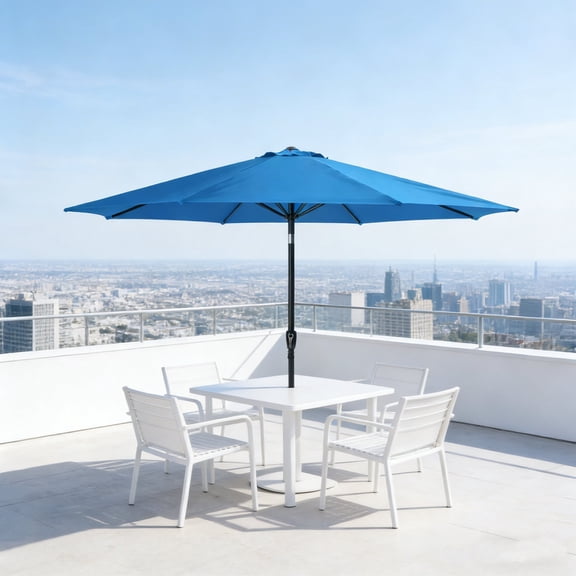KIOOTTO 11ft Blue Market Patio Umbrella, Large Outdoor Table Umbrella with Crank Lift & Push-Button Tilt, 8 Reinforced Ribs for Deck & Pool (Base Not Included)