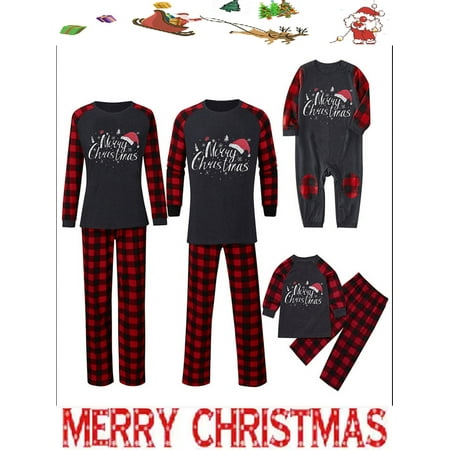 

Jamlynbo Family Christmas Pjs Matching Sets Plaid Letter Print Long Sleeve Pullover+ Long Pants Matching Holiday Pajamas Set