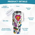 thumbnail image 2 of Yayeee 40oz Stainless Steel Tumbler with Straw and Handle Double-Wall Insulated Travel Water Bottle, White Doodle Pattern, 2 of 8