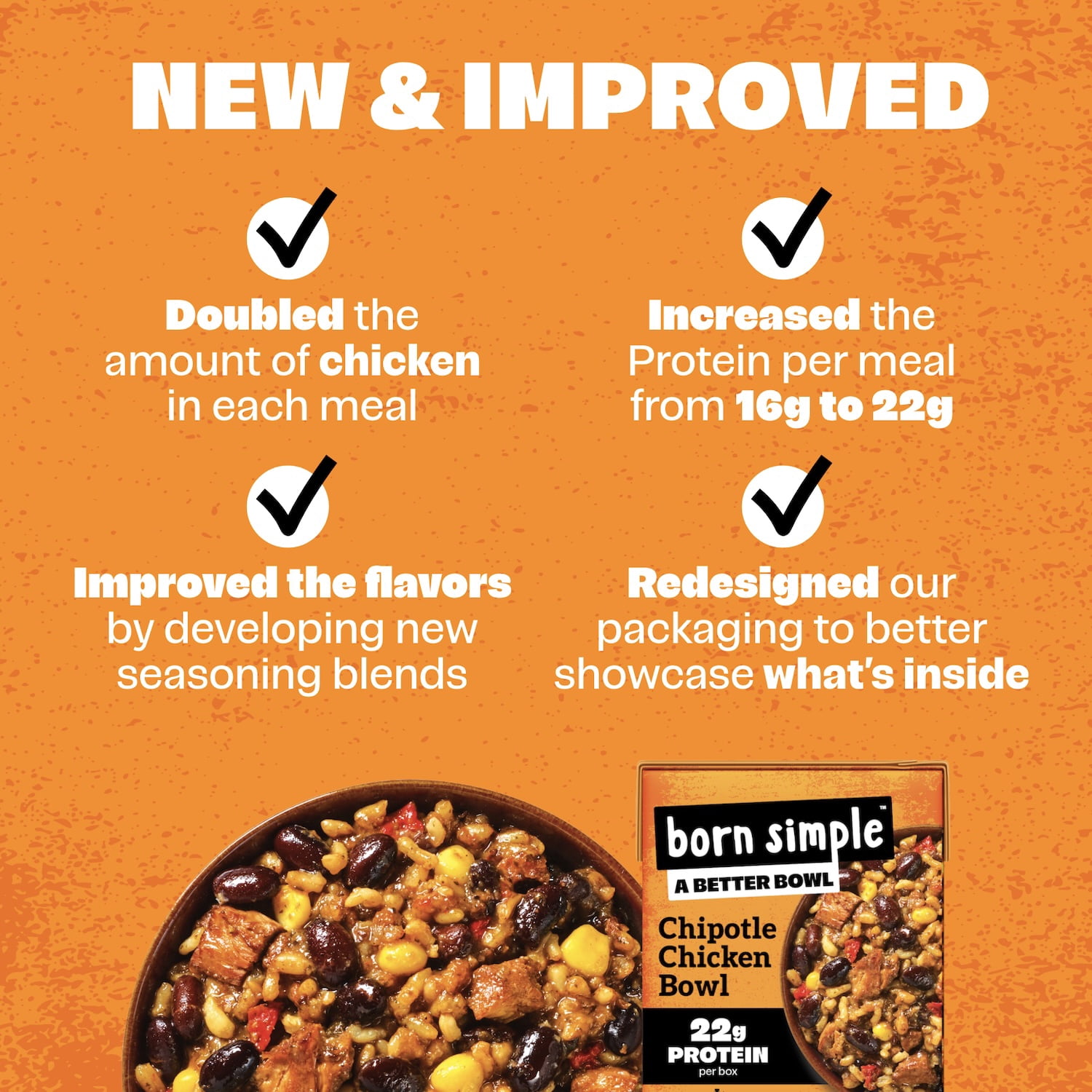 (2 pack) Born Simple Mexican Style Chicken Rice Bowl, 11 oz Box, Ready to Eat