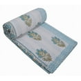 thumbnail image 2 of Hand Block Floral Print Quilt Queen Kantha Quilt Kantha Bedspread Cotton Blanket Indian Bed Cover Bohemian Quilt Kantha Quilt Queen Size White Colour, 2 of 6