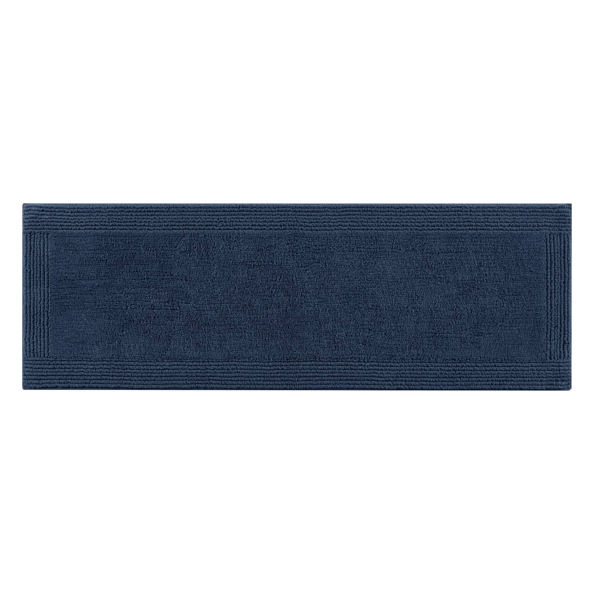 100% Cotton Tufted 3000 GSM Reversible Bath Rug 24x44" Navy Ultra Plush Dense Machine Washable Bathroom Rug
