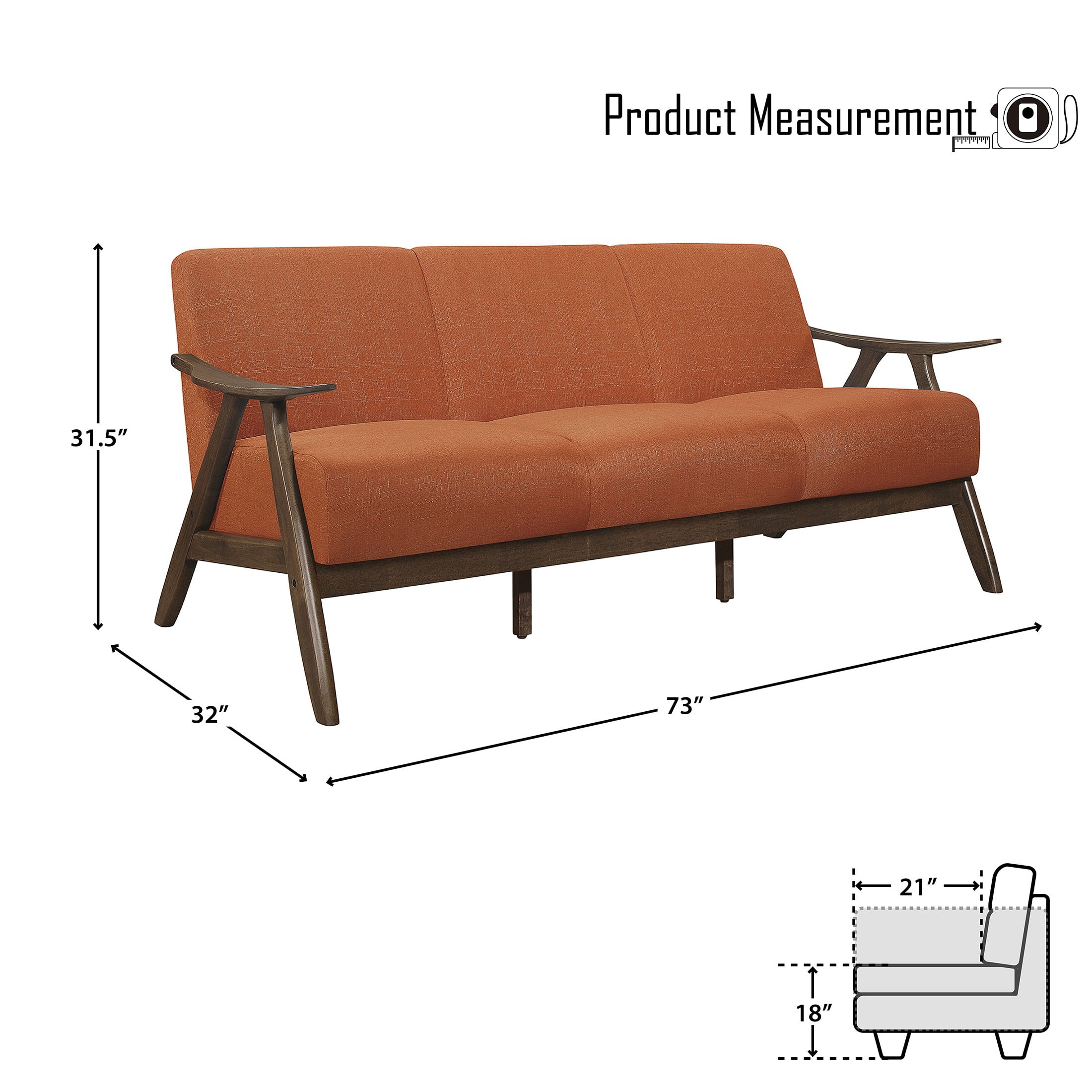 OakvillePark Ecola Fabric Living Room Sofa, Orange