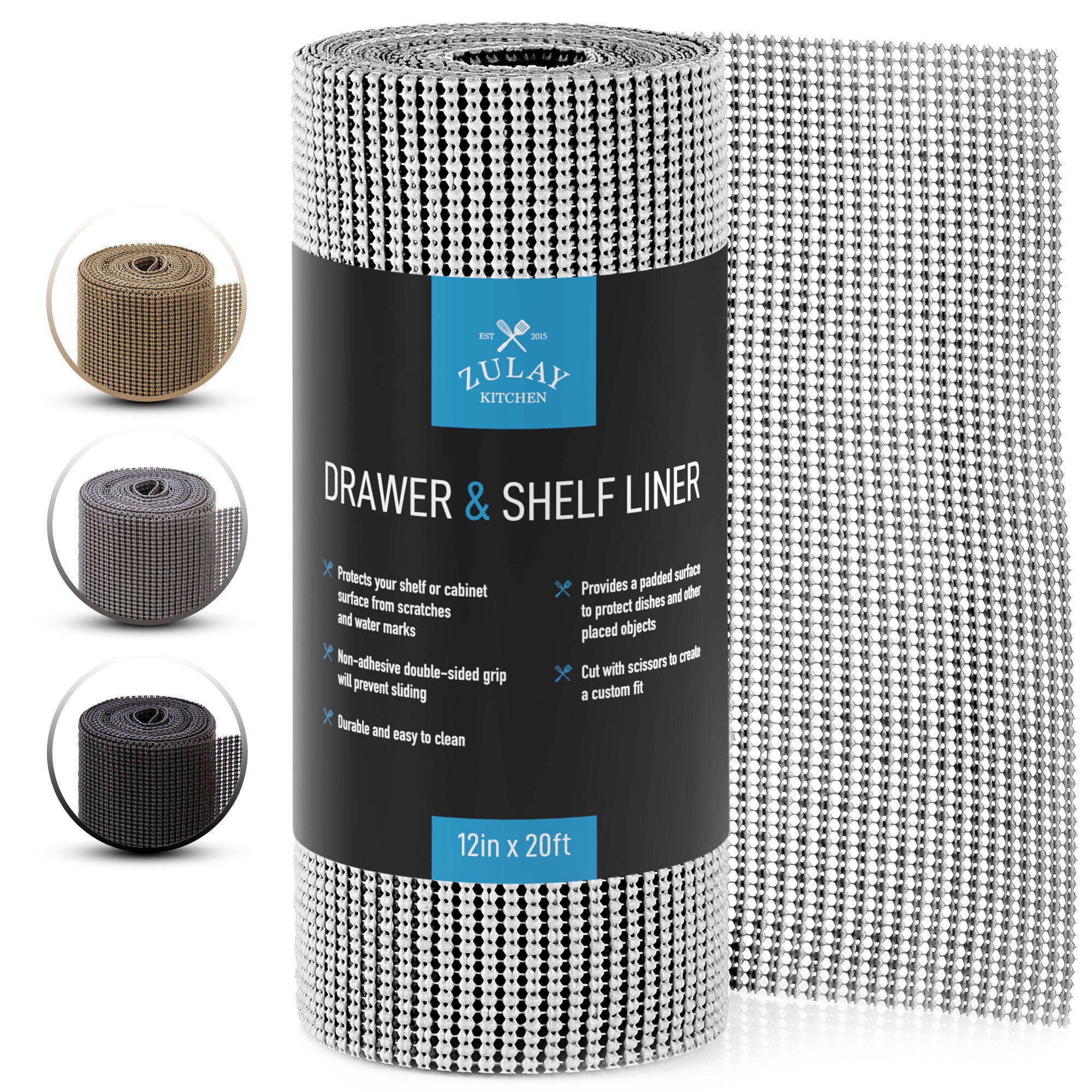  Shelf Cabinet Liner Non-Adhesive 12 in X 20 Ft, Strong Grip  Non Slip Shelving Liner for Kitchen Cabinets, Easy Install Storage,  Drawers, Shelves Kitchenware Tableware Light Gray Liners