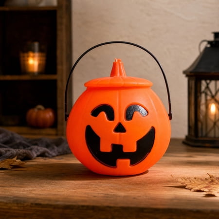 Halloween Pumpkin Bucket with Candy Pail Portable Pumpkin Basket for Trick or Treat Party Supplies Home Table Mantel Office Classroom and Spooky Home Decor B