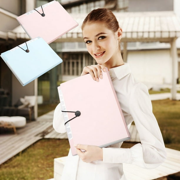 Organizador de archivos plegable 8 Carpeta expansiva de bolsillo | Nailon tamaño carta A4 | Organizador de documentos portátil con cierre seguro | Azul o Rosa | Oficina Duradera Almacenamiento