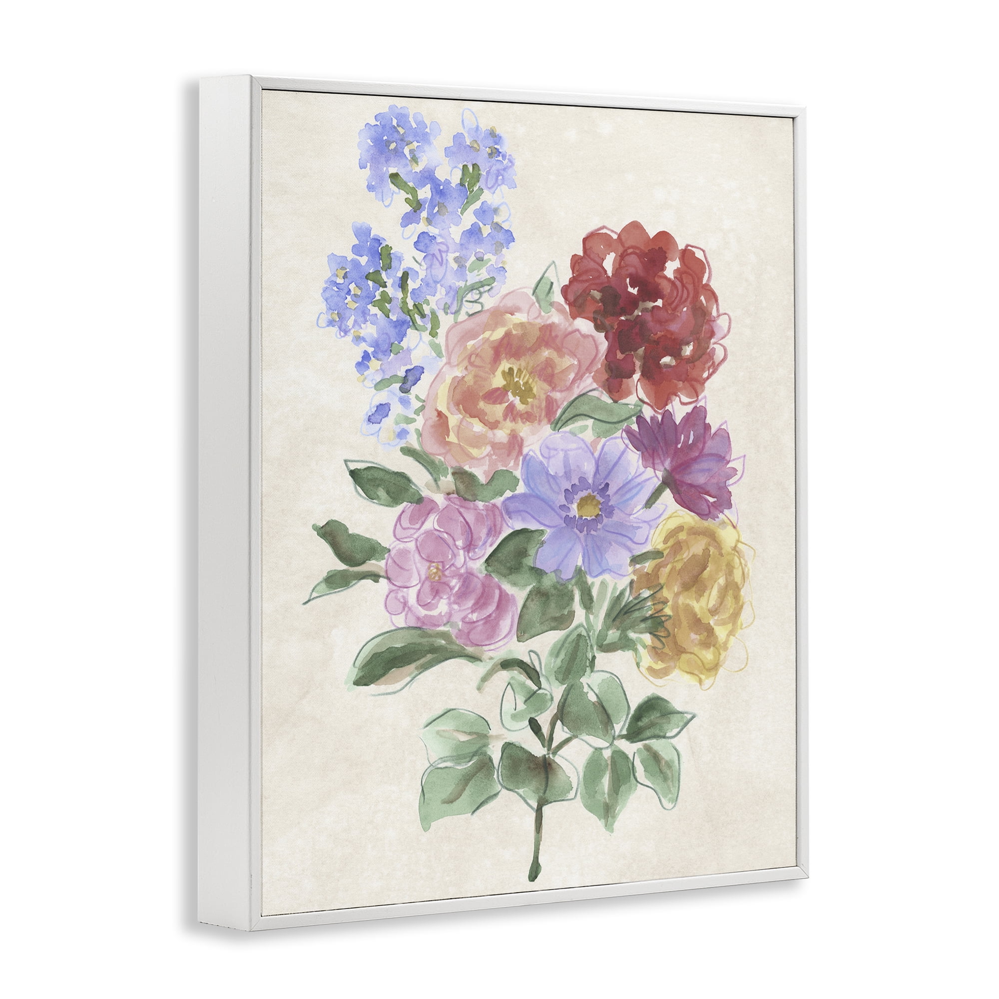 Stupell Industries Mixed Blooms on Parchment White Framed Giclee Art, design by June Erica Vess