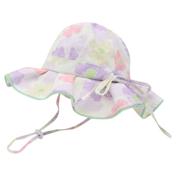 Otqutp Children Turbans Hat 3 to 36 Months Summer Sun Hat Girl Breathable Large Brim Hat Fisherman Hat Sun-screen Sun Hat Cartoon Flower