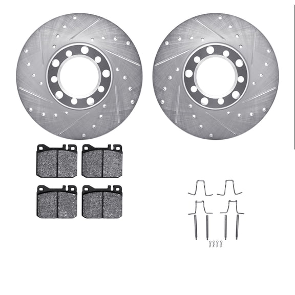 Dynamic Friction Company Front Brake Rotors-Drilled and Slotted-Silver with 5000 Advanced Brake Pads includes Hardware 7512-63016