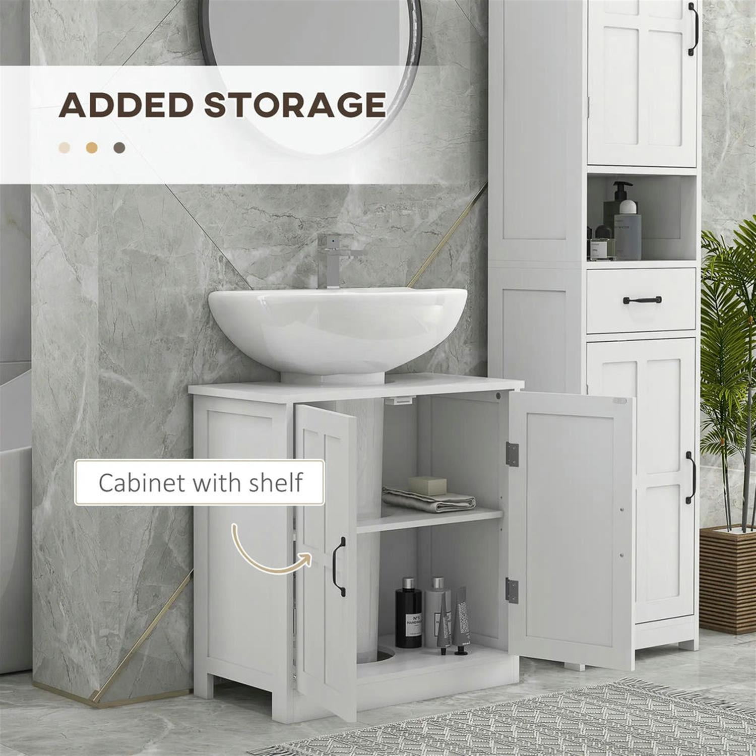Demi Bonn 23" Modern Bathroom Vanity with U-Shape Cut-Out and Adjustable Shelves, Pedestal Sink 2-Door Cabinet, Under Sink Cabinet, White