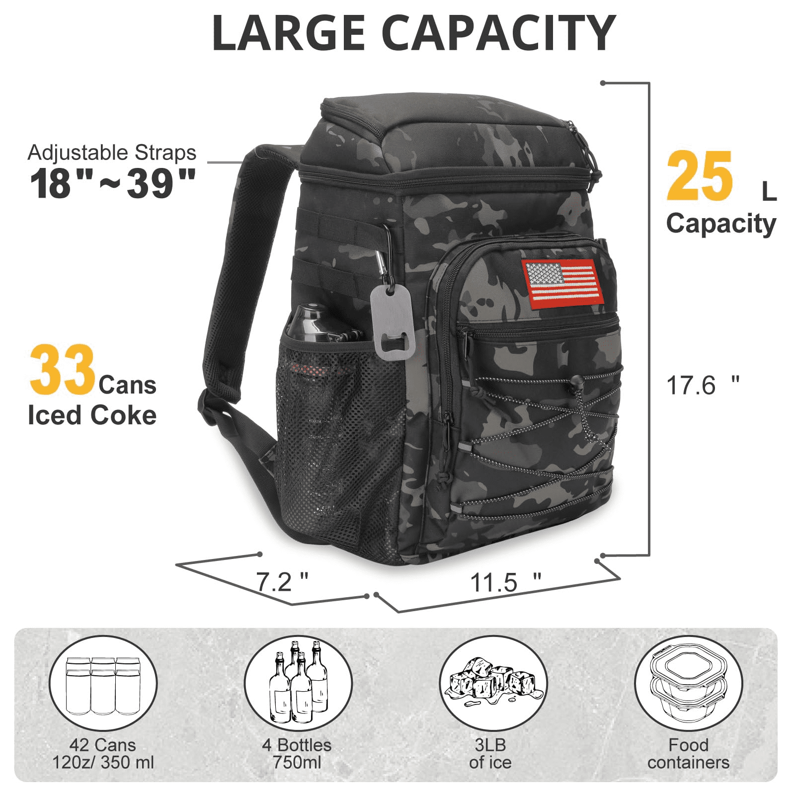Backpack Cooler, 25L Cooler Backpack Insulated Leak-Proof, Heavy Duty Large Lunch Backpack, Waterproof Ice Chest Backpack for Men Women Adults Work Day trip Camping Beach Hiking Essential