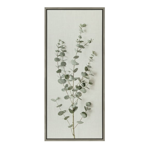 Kate and Laurel Eucalyptus Botanical I Framed Linen Textured Canvas Wall Art by the Creative Bunch Studio 18x40 Gray