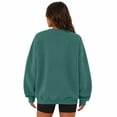 thumbnail image 3 of Women's Solid Color Sweatshirt Crew Neck Drop Shoulder Long Sleeve Loose Pullover Top for Running Yoga Casual Athletic Dark Green XL, 3 of 5