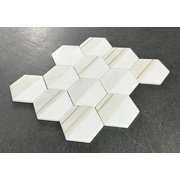 4 Hexagon Mix Marble And Metal Mosaic Tile - Case (8 Sheets)