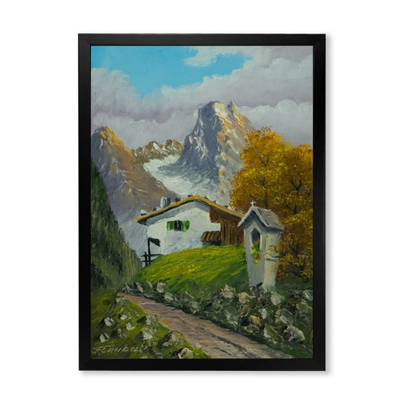 Designart 'The Path Leading To A House Along Wayside Shrine' Farmhouse Framed Art Print