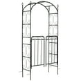 thumbnail image 2 of Outsunny 84" Garden Arch Arbor with Gate, Metal Arch Trellis, Garden Archway for Climbing Vines, Wedding Ceremony Decoration, Flourishes & Arrow Tips, Black, 2 of 9