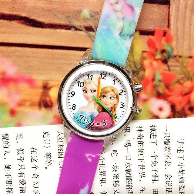 Kids Girl Princess Frozen Elsa Colourful Flash Luminous Light Clock Wrist Watch zhangyuxiang LED