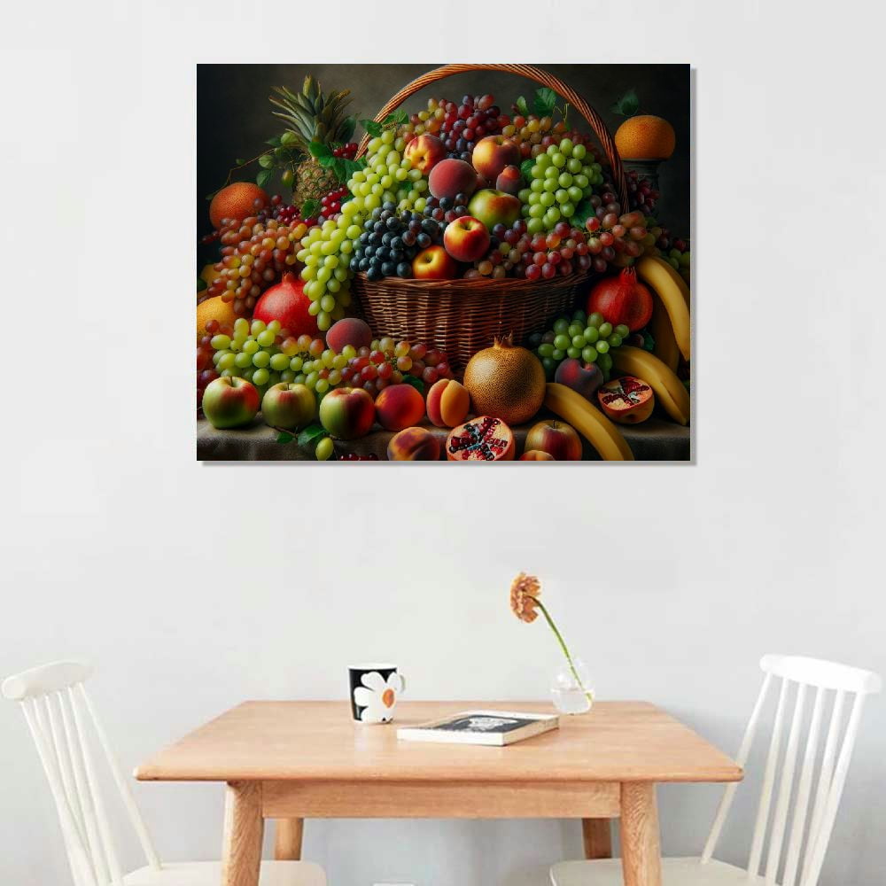 Jiayy Kitchen Canvas Wall Art Fruit Picture Various Fresh Fruits Vegetable Painting Prints for Kitchen Restaurant Dining Room Decor Framed
