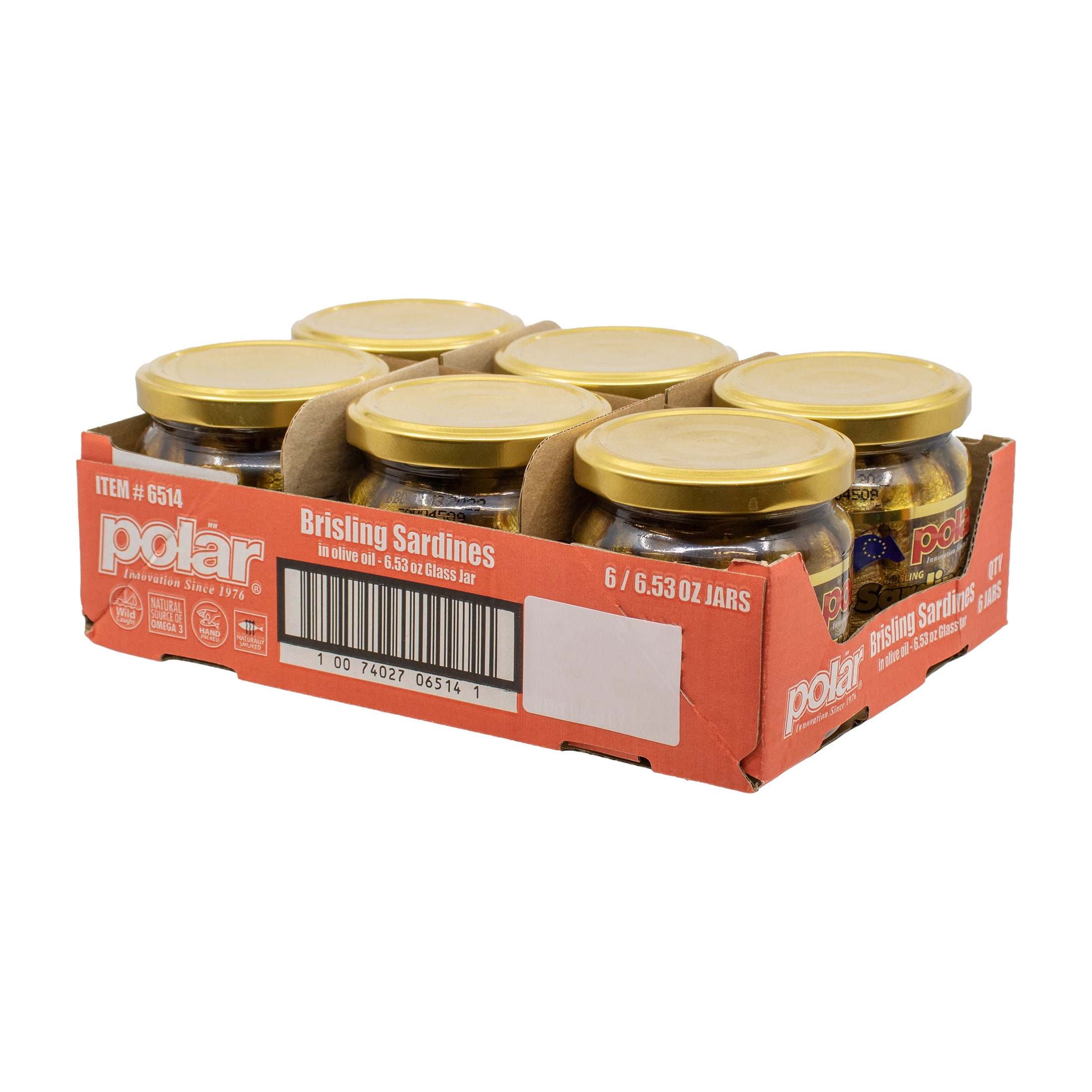 Smoked Brisling Sardines in Olive Oil in Jar, 6.5oz (Pack of 6)