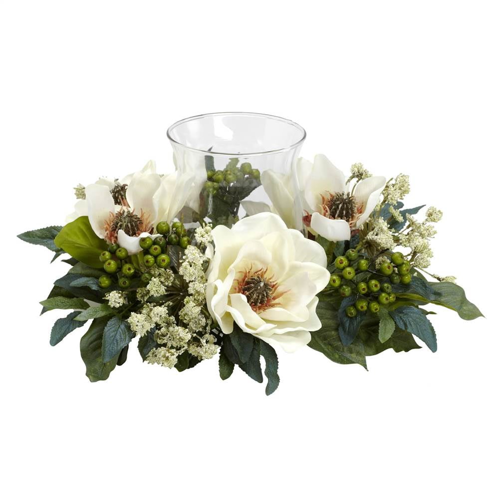 Nearly Natural Magnolia Candelabrum Silk Flower Arrangement Walmart Com Walmart Com
